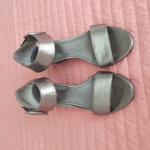 Nine West Wedge Sandels with Ankle Strap Silver Size 8.5